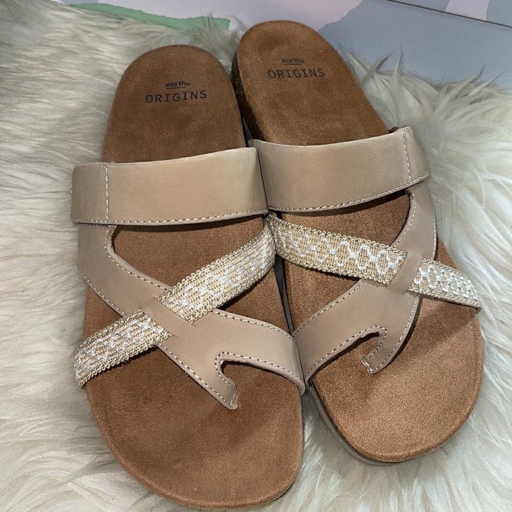Earth origins Sandals Womens Size 8 Leather strappy Slip On Flat‎ minimalist New